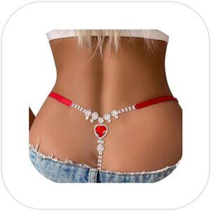 Summer Beach Crystal Heart Pendant Thong Panties Rhinestone Chain Thong G String